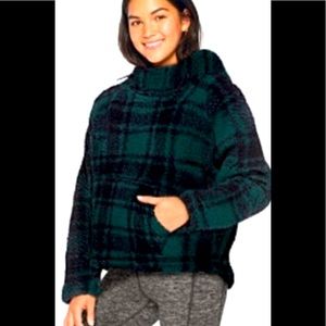 Pink Victoria’s Secret plaid fleece pullover hoodie with toggle details/hoodie